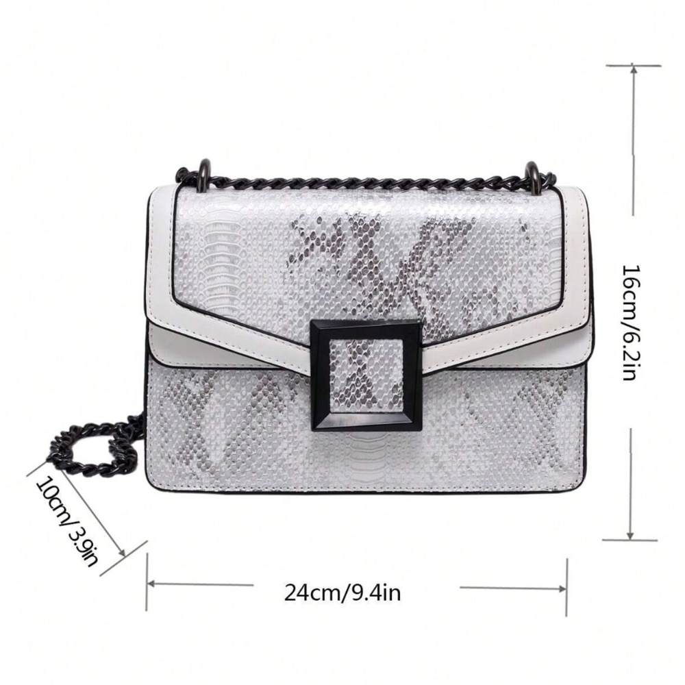 Luxe Vegan Leather Snakeskin Medium Size Shoulder Crossbody Bag - Picture 8 of 12